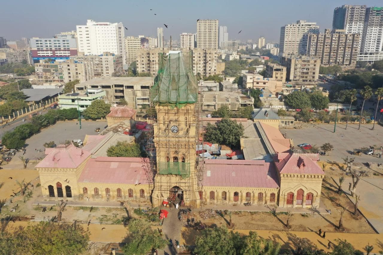Aerial view of Empress Market within the Saddar, Karachi skyline